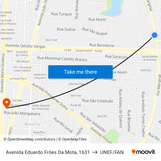 Avenida Eduardo Fróes Da Mota, 1631 to UNEF/FAN map