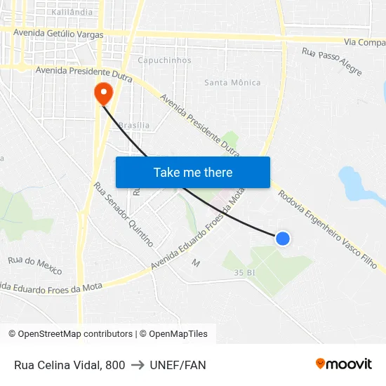 Rua Celina Vidal, 800 to UNEF/FAN map