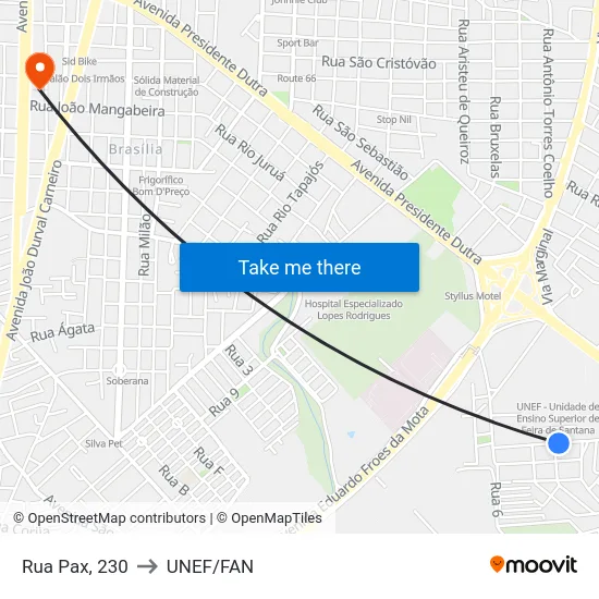 Rua Pax, 230 to UNEF/FAN map