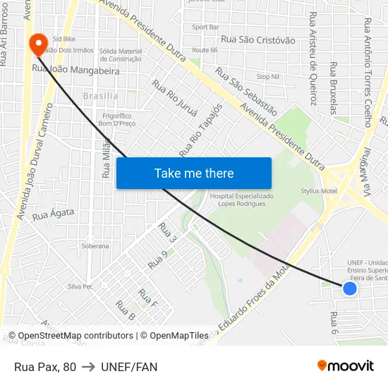 Rua Pax, 80 to UNEF/FAN map