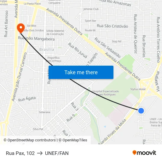 Rua Pax, 102 to UNEF/FAN map