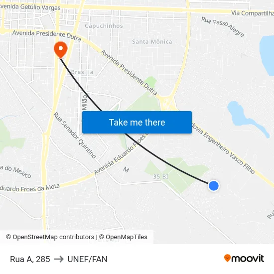 Rua A, 285 to UNEF/FAN map