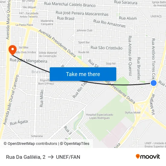Rua Da Galiléia, 2 to UNEF/FAN map