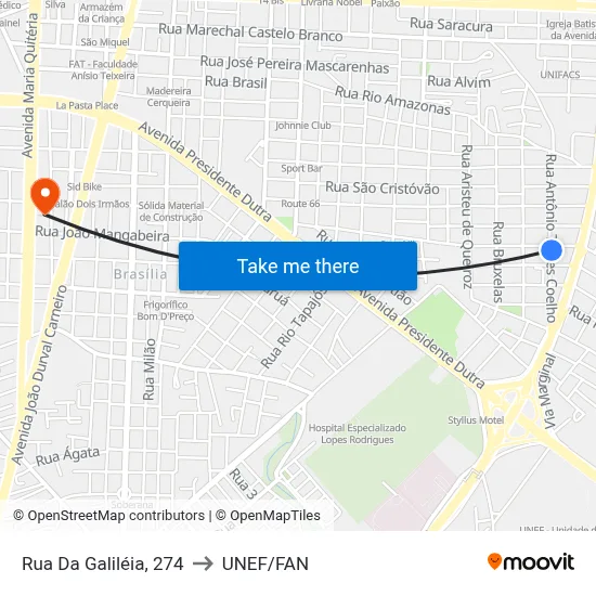 Rua Da Galiléia, 274 to UNEF/FAN map