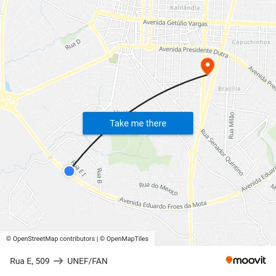 Rua E, 509 to UNEF/FAN map