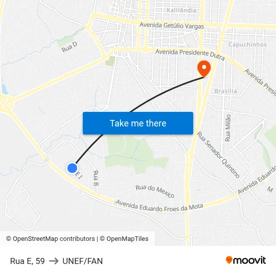 Rua E, 59 to UNEF/FAN map