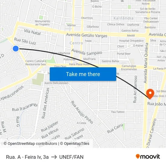 Rua. A - Feira Iv, 3a to UNEF/FAN map