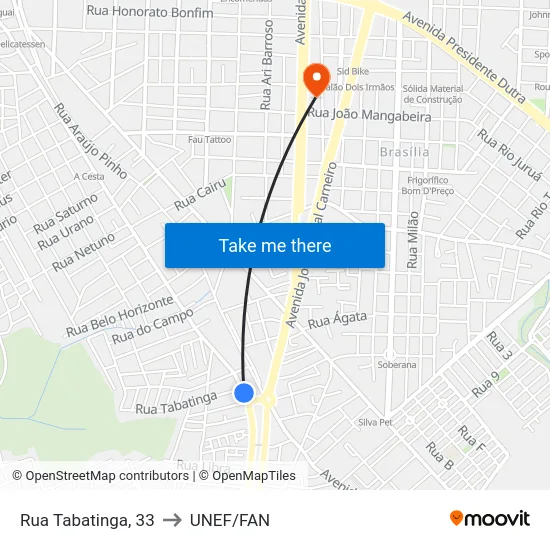 Rua Tabatinga, 33 to UNEF/FAN map