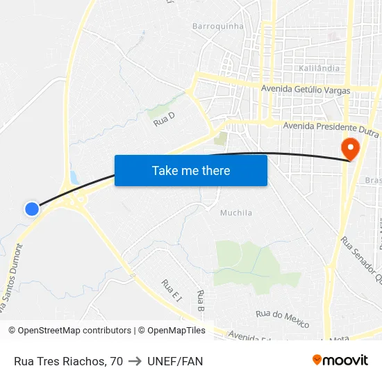 Rua Tres Riachos, 70 to UNEF/FAN map