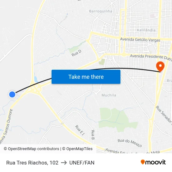 Rua Tres Riachos, 102 to UNEF/FAN map