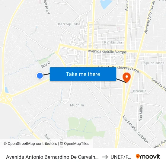 Avenida Antonio Bernardino De Carvalho, 20 to UNEF/FAN map