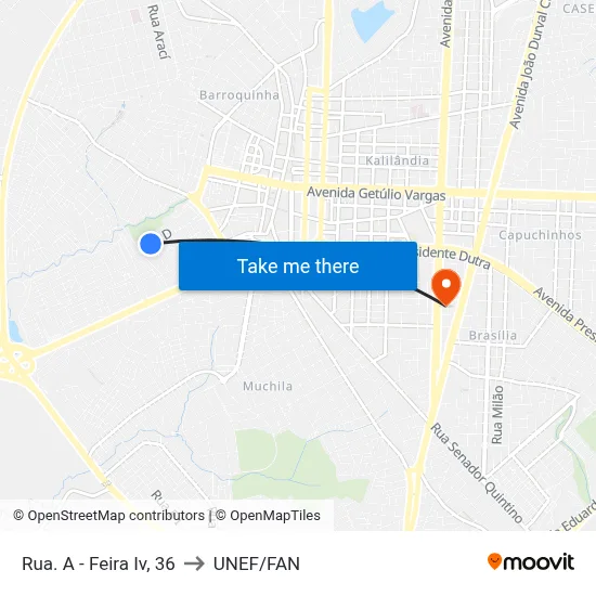 Rua. A - Feira Iv, 36 to UNEF/FAN map