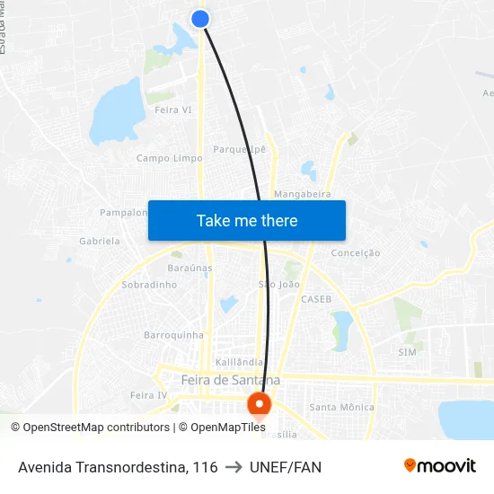 Avenida Transnordestina, 116 to UNEF/FAN map