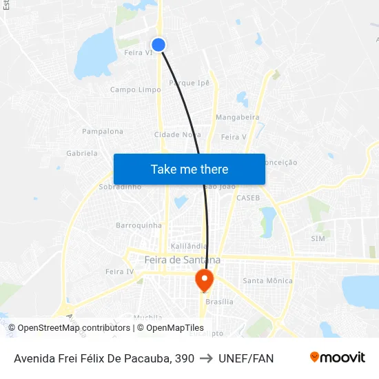 Avenida Frei Félix De Pacauba, 390 to UNEF/FAN map