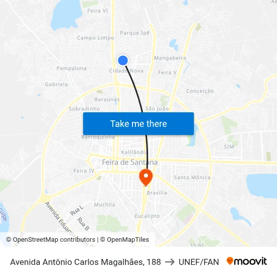 Avenida Antônio Carlos Magalhães, 188 to UNEF/FAN map