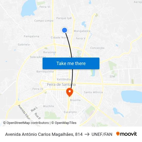 Avenida Antônio Carlos Magalhães, 814 to UNEF/FAN map