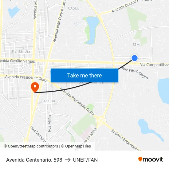 Avenida Centenário, 598 to UNEF/FAN map