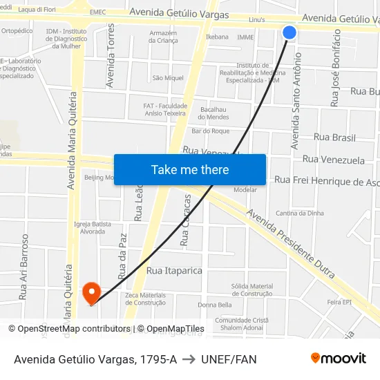 Avenida Getúlio Vargas, 1795-A to UNEF/FAN map