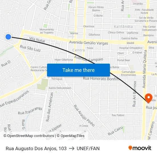 Rua Augusto Dos Anjos, 103 to UNEF/FAN map