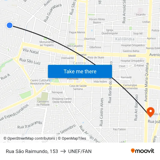 Rua São Raimundo, 153 to UNEF/FAN map