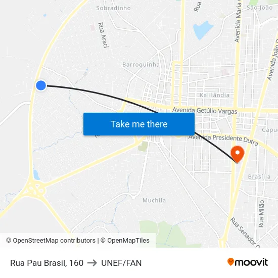 Rua Pau Brasil, 160 to UNEF/FAN map