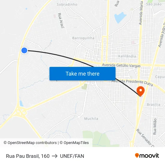 Rua Pau Brasil, 160 to UNEF/FAN map