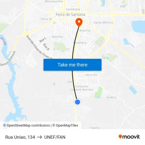 Rua Uniao, 134 to UNEF/FAN map