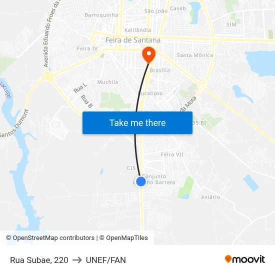 Rua Subae, 220 to UNEF/FAN map