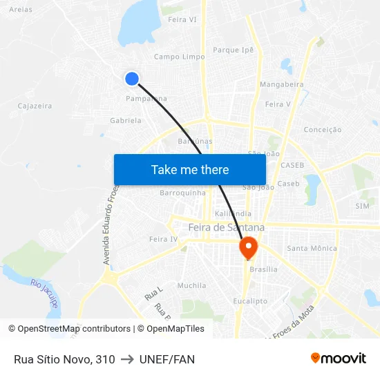 Rua Sítio Novo, 310 to UNEF/FAN map