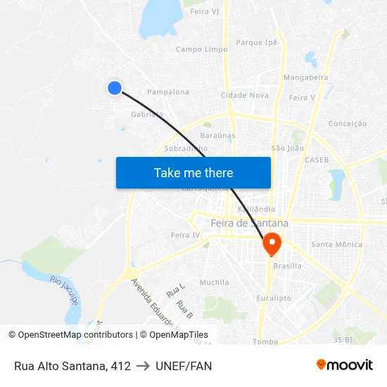 Rua Alto Santana, 412 to UNEF/FAN map