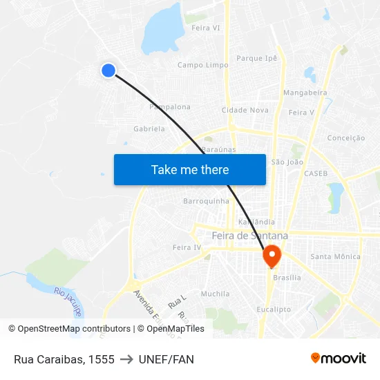 Rua Caraibas, 1555 to UNEF/FAN map