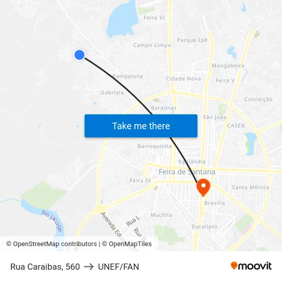 Rua Caraibas, 560 to UNEF/FAN map