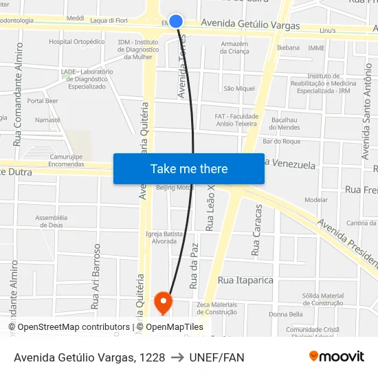 Avenida Getúlio Vargas, 1228 to UNEF/FAN map