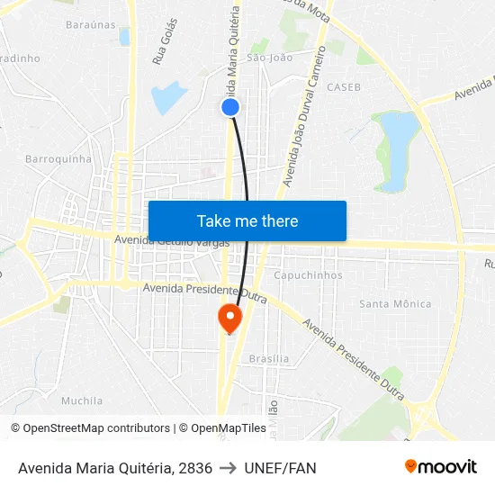 Avenida Maria Quitéria, 2836 to UNEF/FAN map