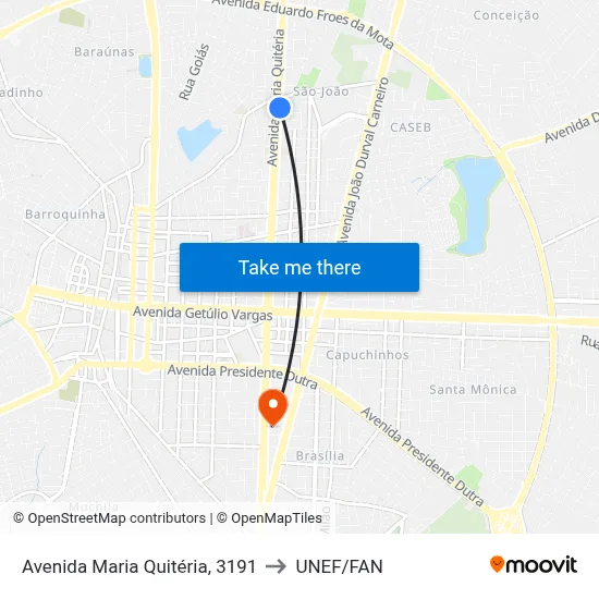 Avenida Maria Quitéria, 3191 to UNEF/FAN map