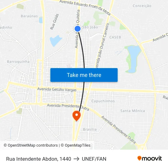 Rua Intendente Abdon, 1440 to UNEF/FAN map
