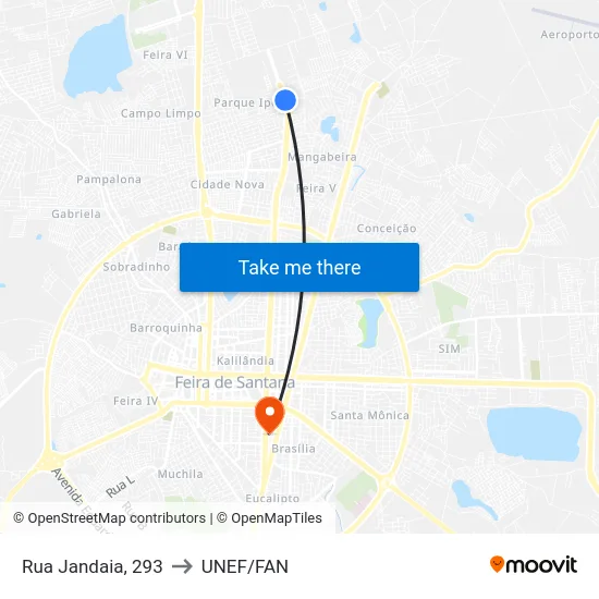 Rua Jandaia, 293 to UNEF/FAN map