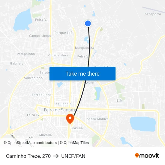 Caminho Treze, 270 to UNEF/FAN map