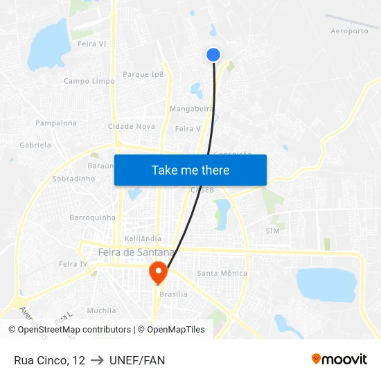 Rua Cinco, 12 to UNEF/FAN map