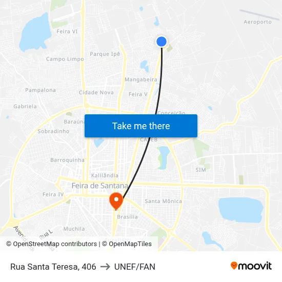 Rua Santa Teresa, 406 to UNEF/FAN map