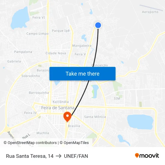 Rua Santa Teresa, 14 to UNEF/FAN map