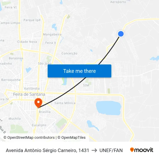 Avenida Antônio Sérgio Carneiro, 1431 to UNEF/FAN map