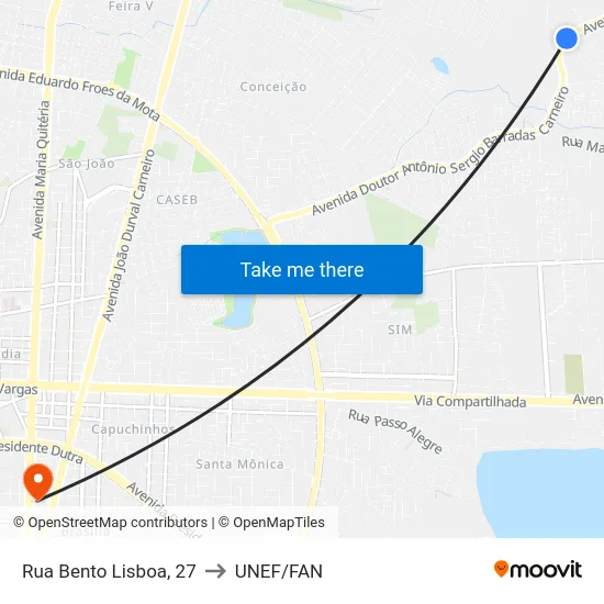 Rua Bento Lisboa, 27 to UNEF/FAN map