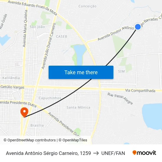 Avenida Antônio Sérgio Carneiro, 1259 to UNEF/FAN map