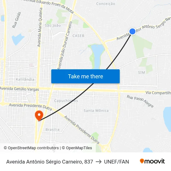 Avenida Antônio Sérgio Carneiro, 837 to UNEF/FAN map
