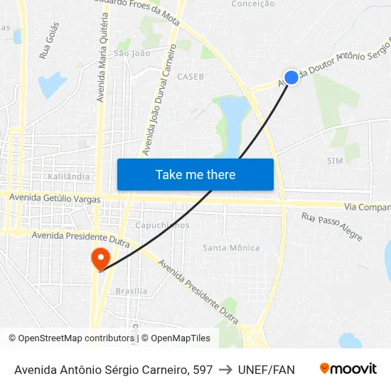 Avenida Antônio Sérgio Carneiro, 597 to UNEF/FAN map