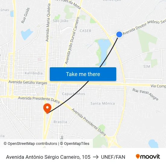Avenida Antônio Sérgio Carneiro, 105 to UNEF/FAN map