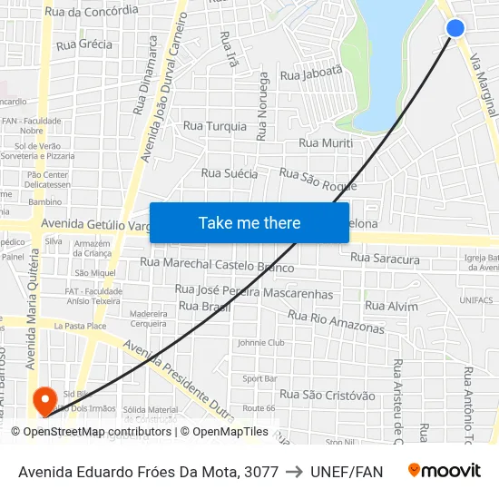 Avenida Eduardo Fróes Da Mota, 3077 to UNEF/FAN map