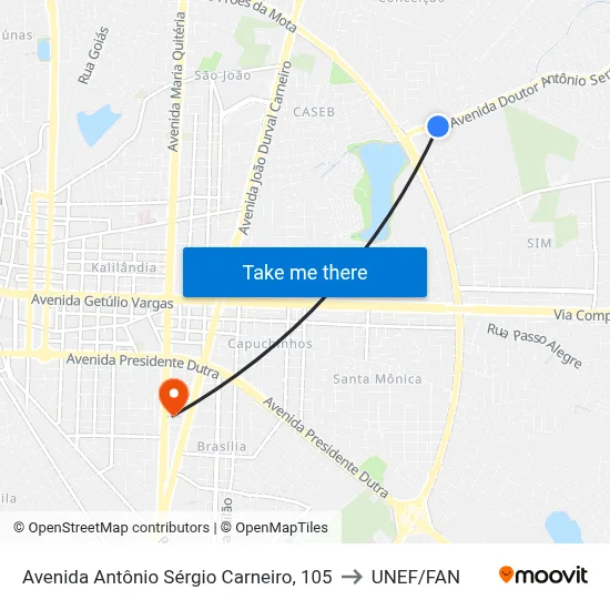 Avenida Antônio Sérgio Carneiro, 105 to UNEF/FAN map