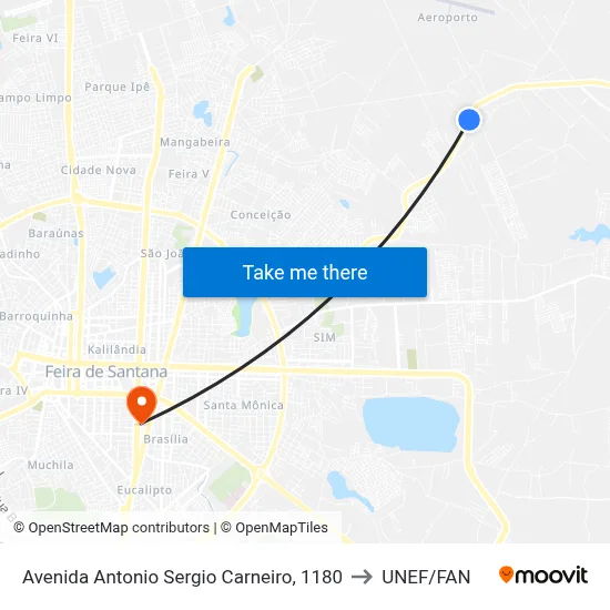 Avenida Antonio Sergio Carneiro, 1180 to UNEF/FAN map